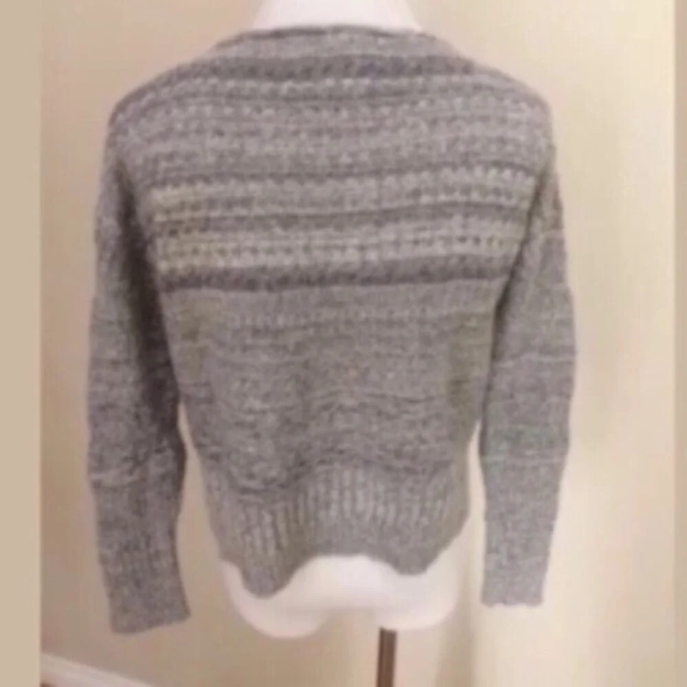 Anthropologie Sparrow Gray Striped Short Cropped Sweater‎ Women’s Sz Medium
